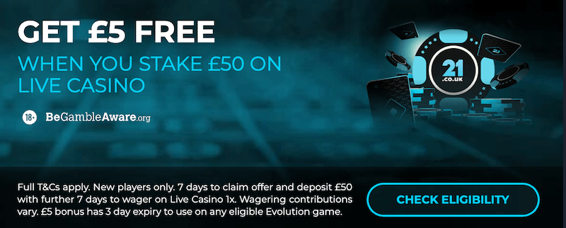 Welcome offer banner at 21.co.uk
