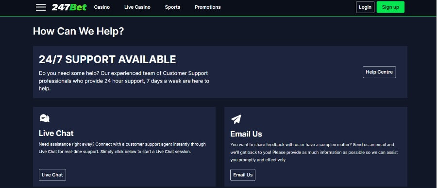 247bet customer support UK