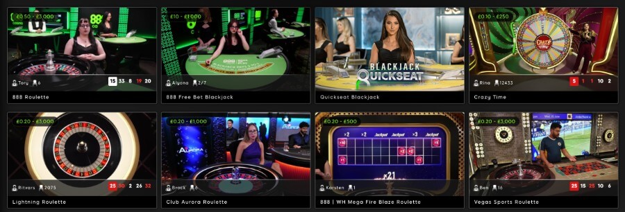 888 Casino live games UK