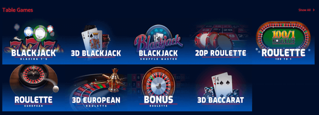 Casino Table Games, Blackjack, Roulette, Baccarat, UK, All British Casino