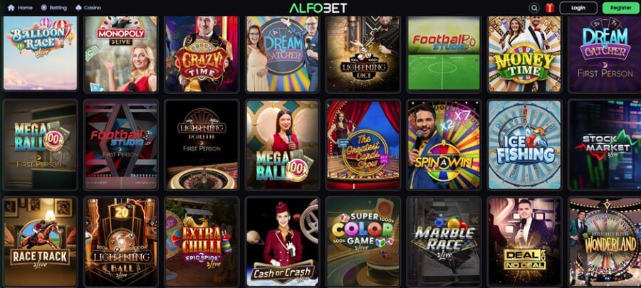 Alfobet UK Casino Game Show Lobby