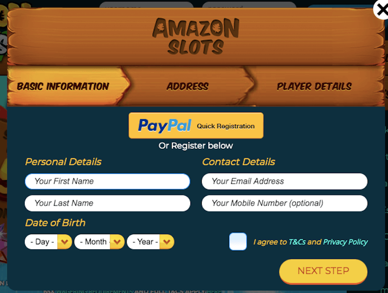 Amazonslots Registration