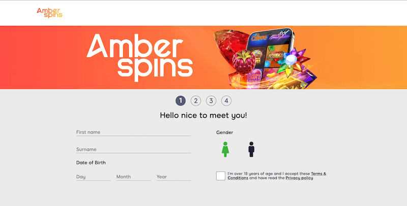Amber Spins - register player account