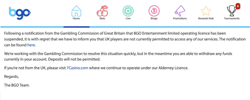 BGO licence suspension