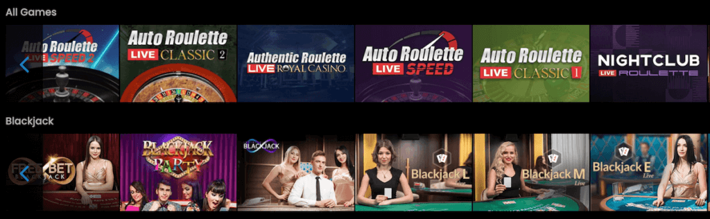 Live casino games library