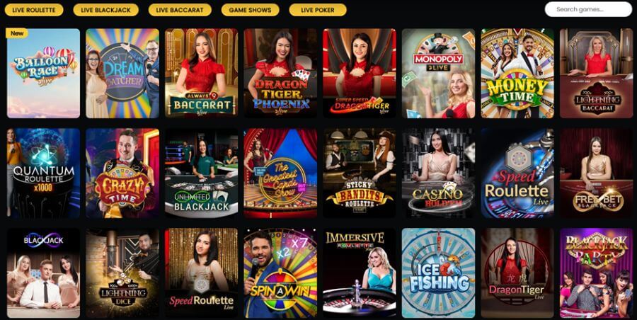 Betmaze Casino UK Live Casino Lobby