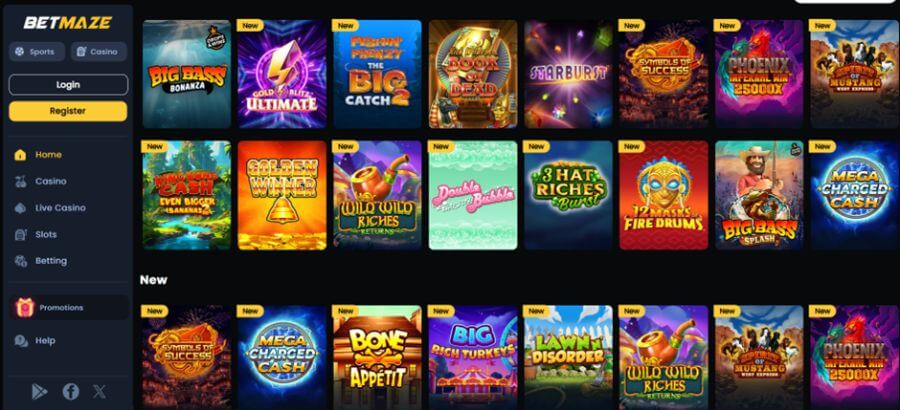 Betmaze Casino UK Slots Lobby