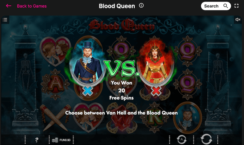 Get up to 50 free spins in Blood Queen online slot