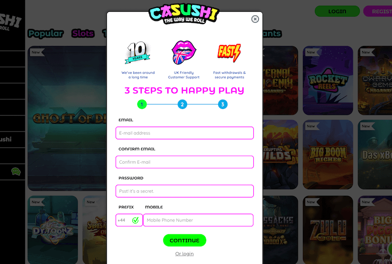 Casushi - register player account