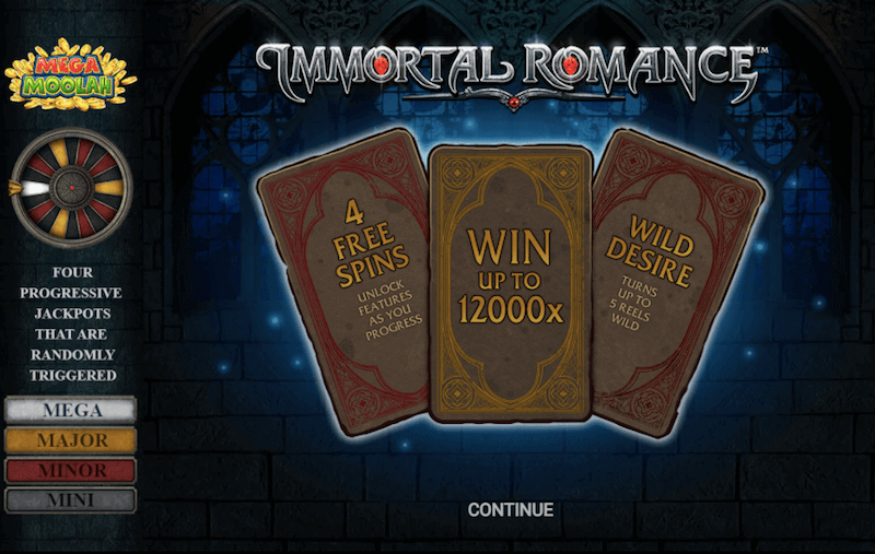 Immortal Romance Mega Moolah, online slots, at UK Casinos