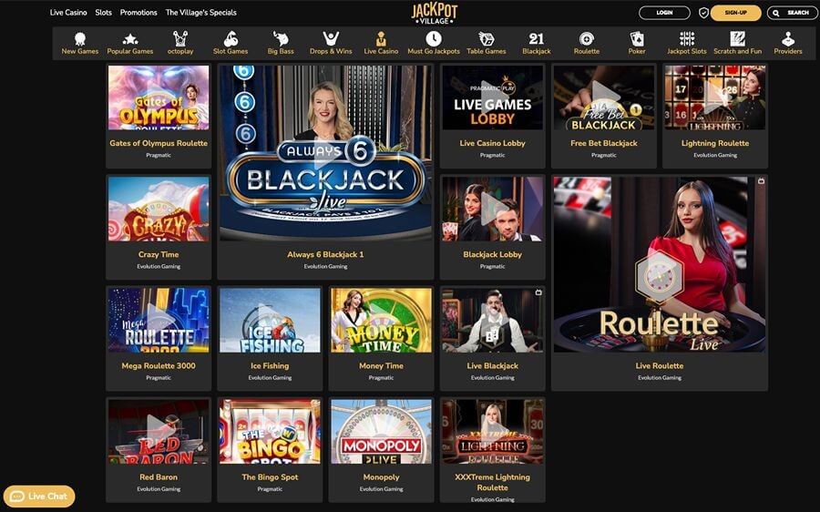 Jackpot Village live casino UK