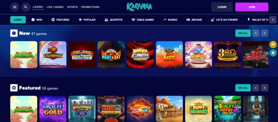 Karamba UK general games lobby