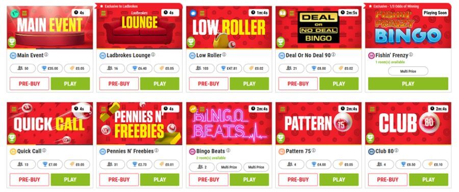 Ladbrokes UK Bingo lobby