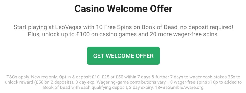 Casino Welcome Offer at LeoVegas