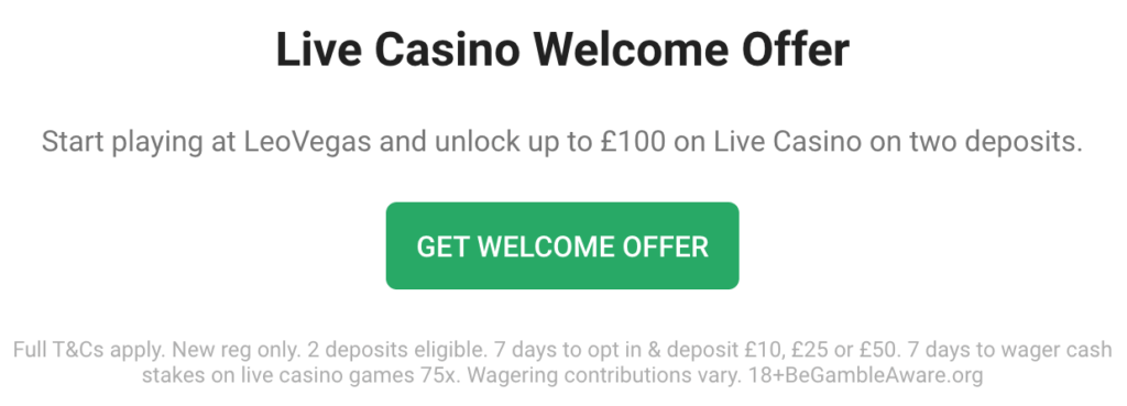 Live Casino Welcome Offer at LeoVegas
