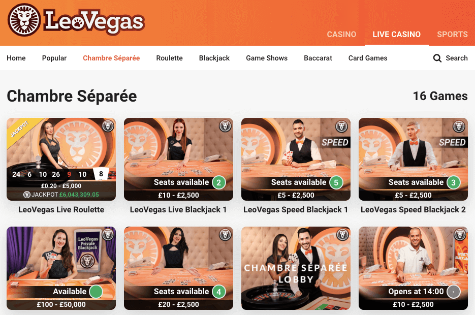 LeoVegas live dealer casino
