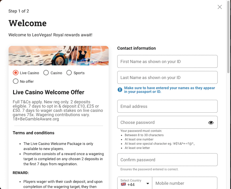 LeoVegas - Player account registration