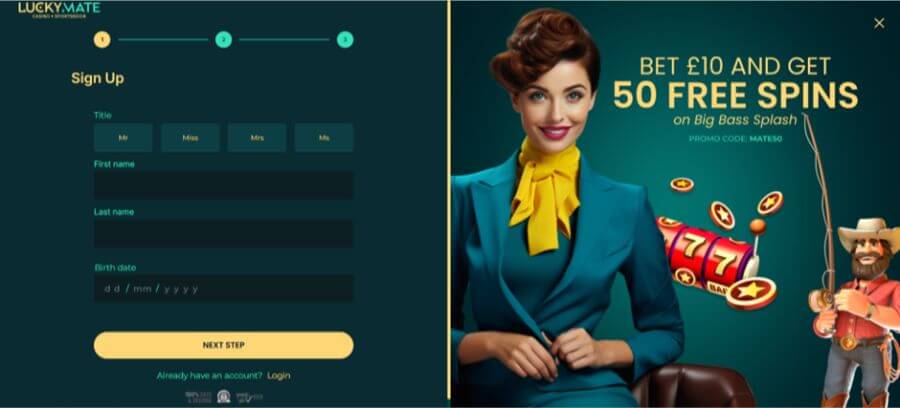 LuckyMate UK Sign Up Screen