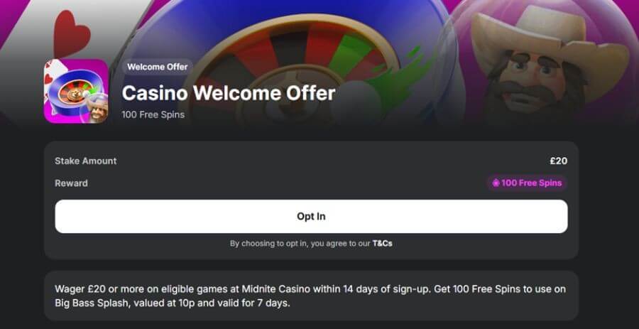 Midnite UK welcome offer