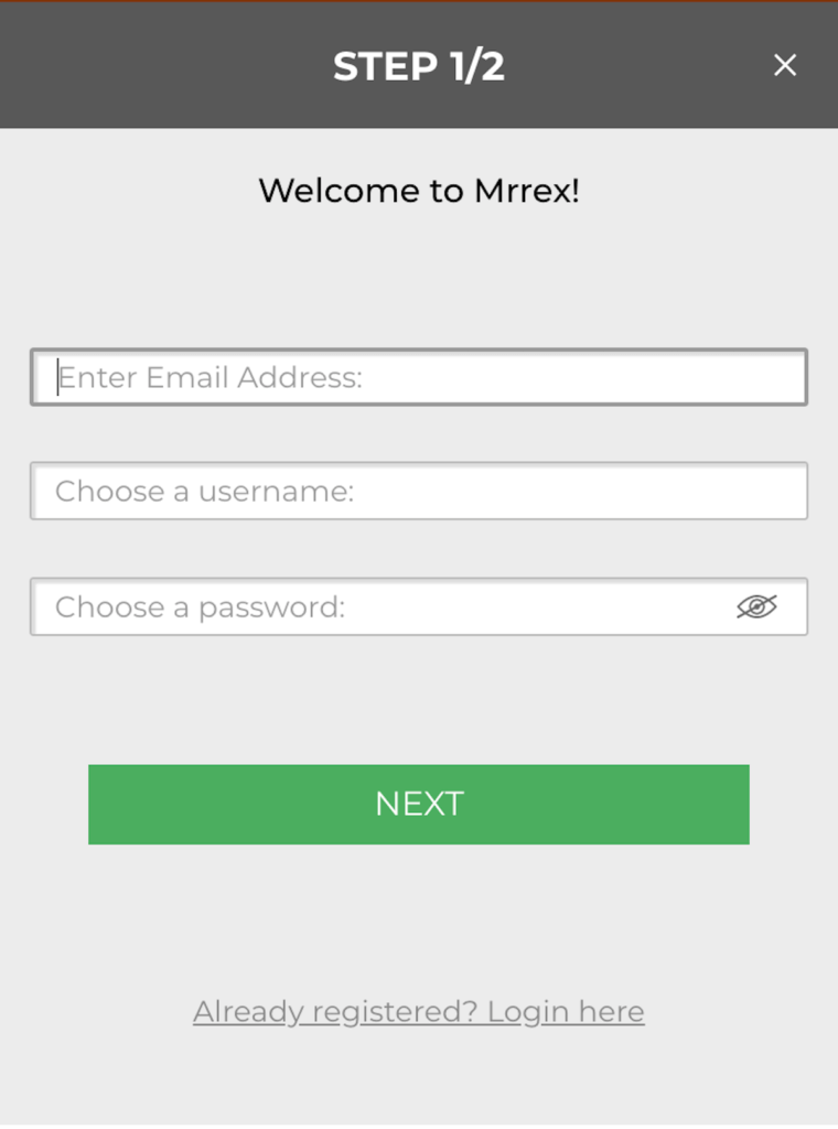 Registration is easy at Mr Rex Casino - 2 step registration