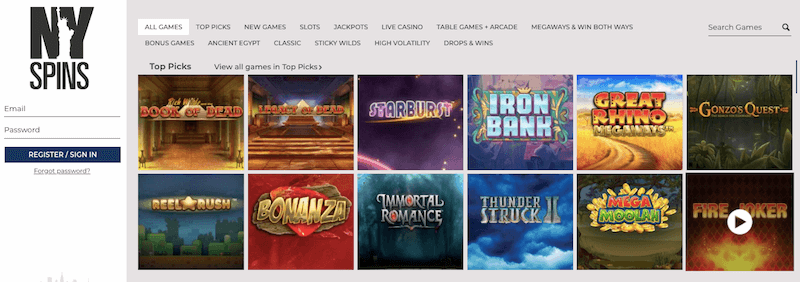 Play your favourite online slot at NYSpins Casinos