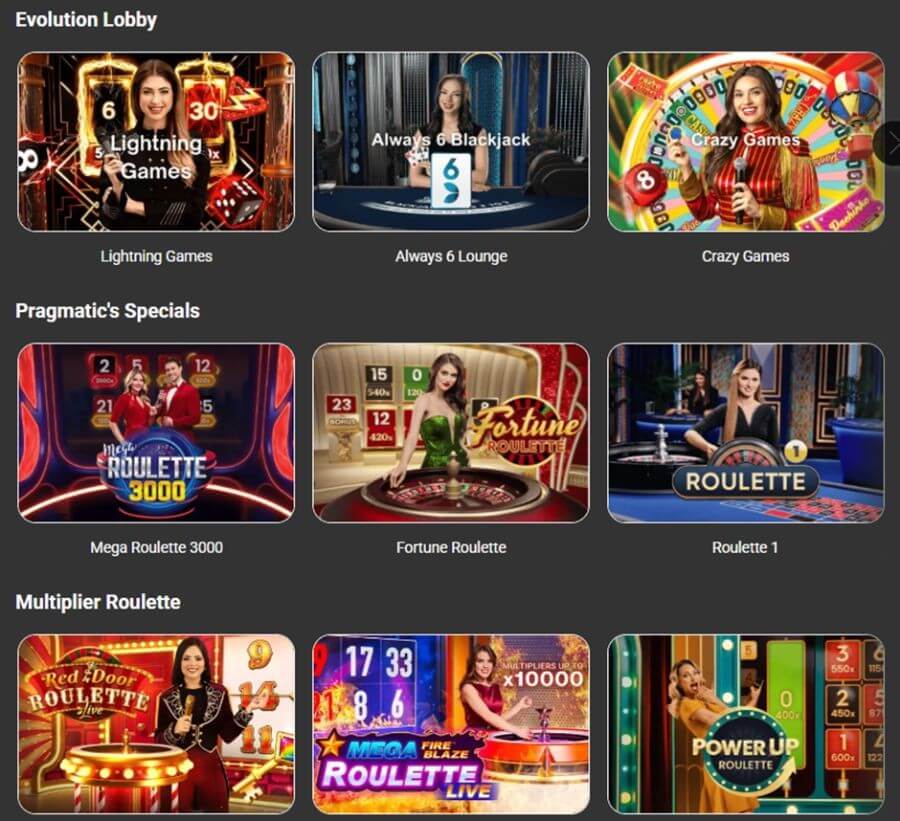 Parimatch UK live casino lobby