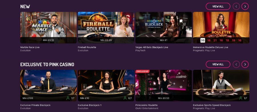 Pink Casino UK live casino