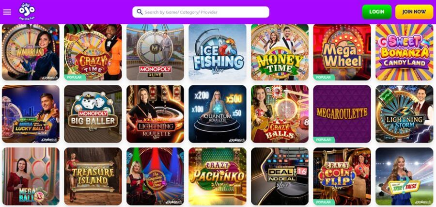 PlayOjo UK Live Gameshows