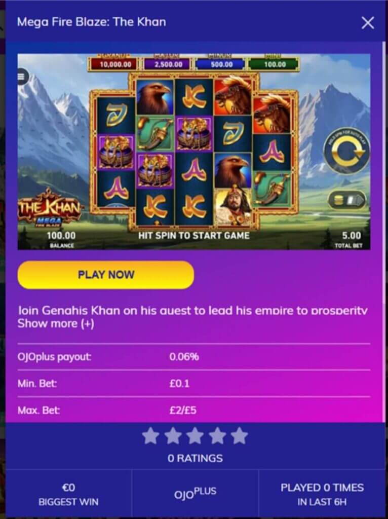 PlayOjo UK Slot Info