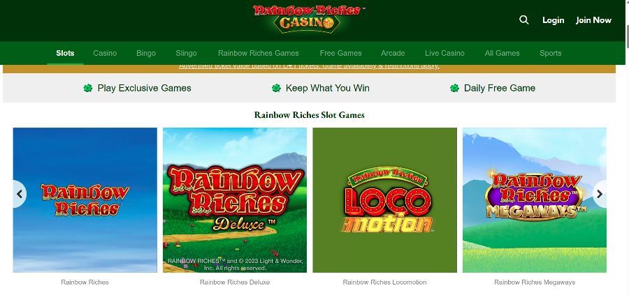 Slots games at Rainbow Riches Casino UK