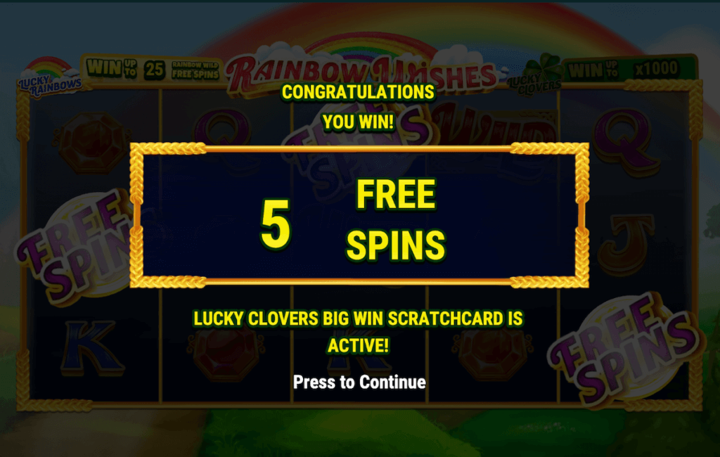 Win up to 25 free spins in Rainbow Wishes online slot free spins bonus round