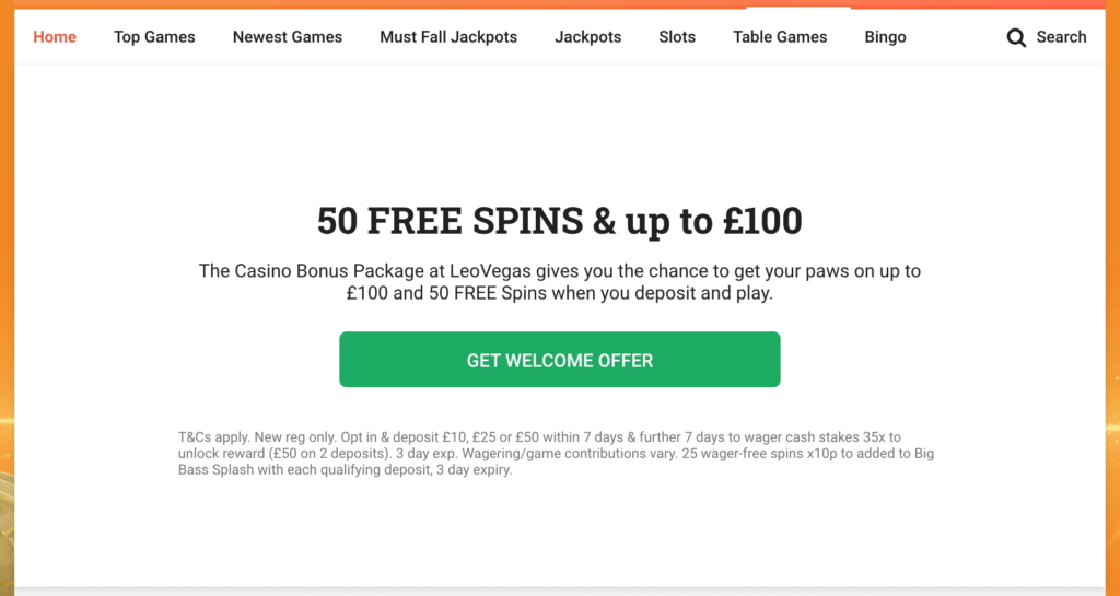 LeoVegas UK welcome offer