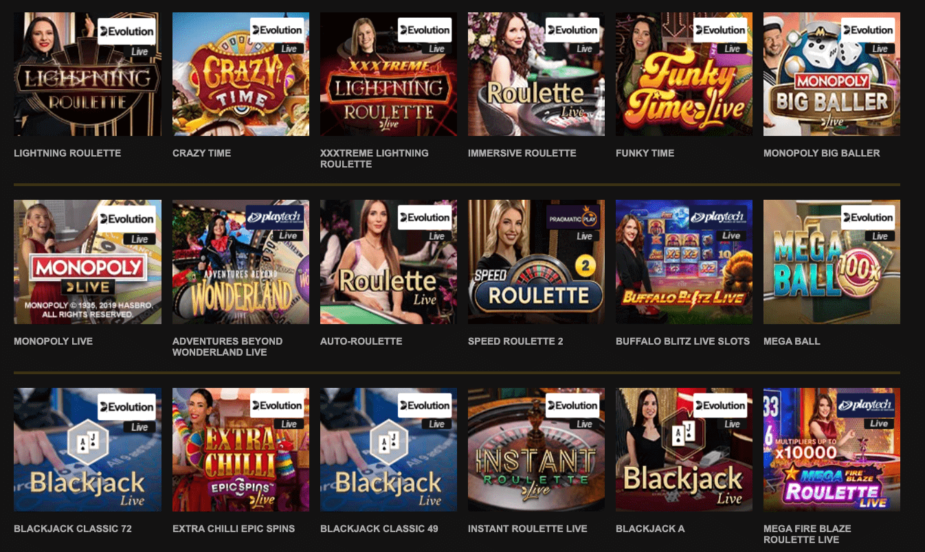 live casino games at videoslots in the UK