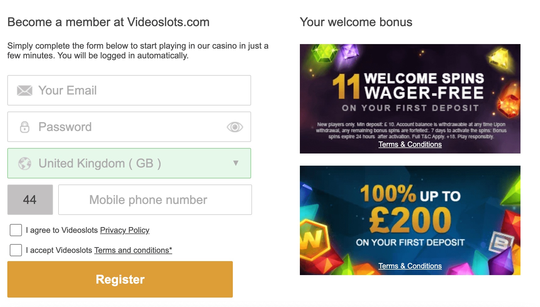 Register with Videoslots - How to register 