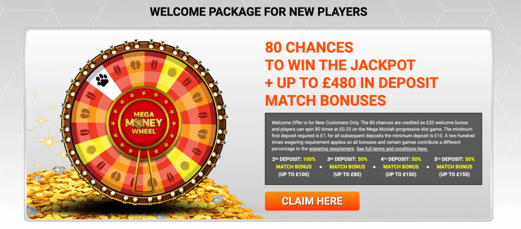 Welcome bonus – 80 spins on Mega Moolah plus four deposit bonuses - Zodiac Casino