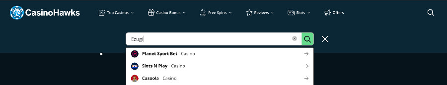 Search Ezugi via CasinoHawks