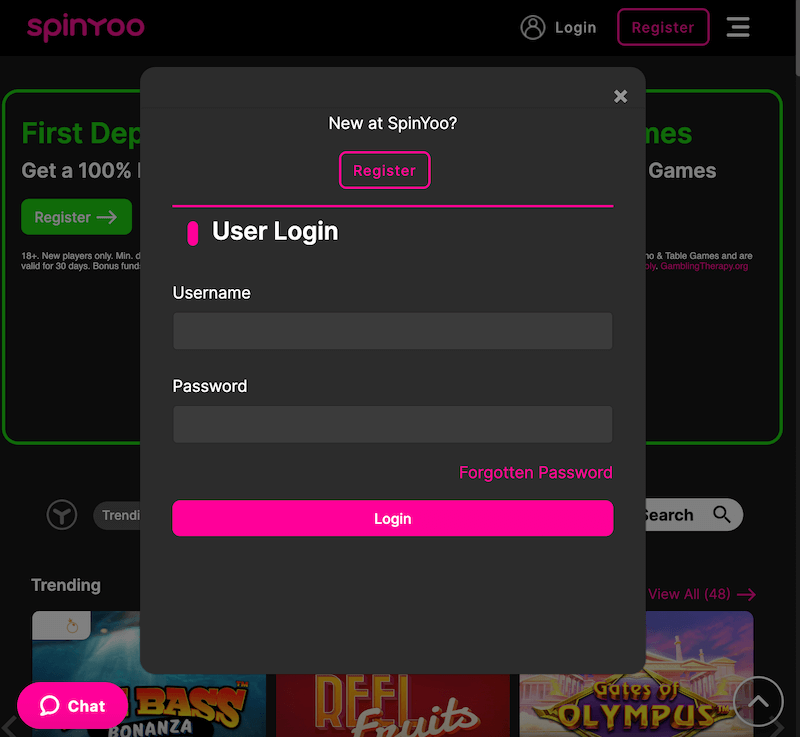 SpinYoo - Register player account