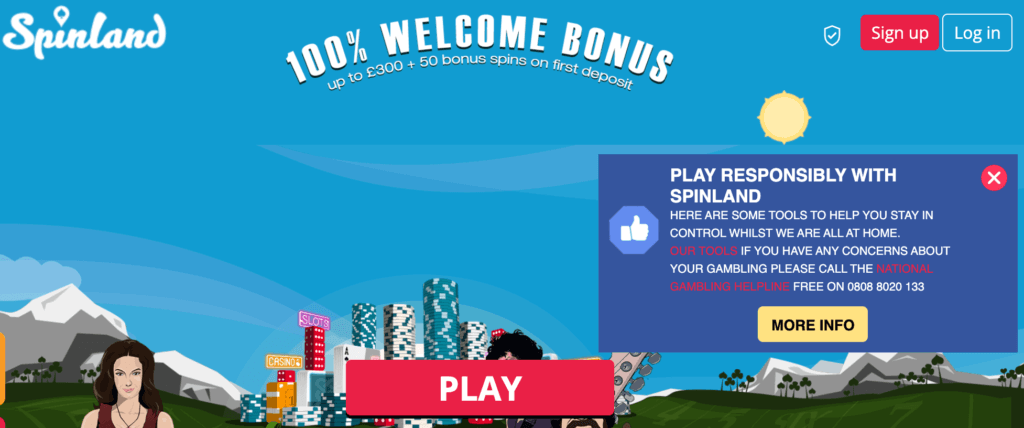 Get a 100% Welcome Bonus up to £300 + 50 free spins at Spinland Casino UK