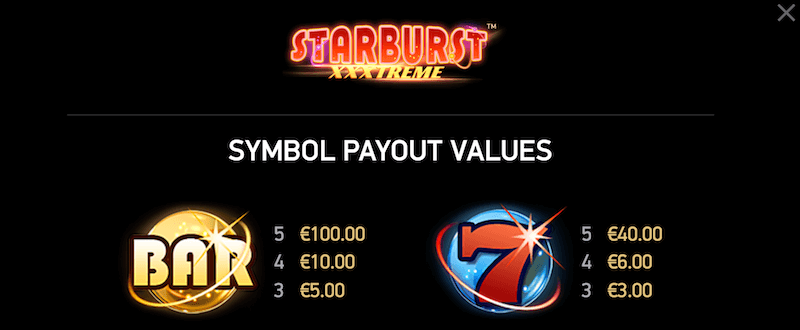 Starburst XXXtreme - paytable