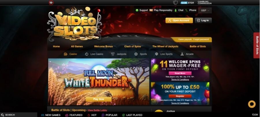 Videoslots landing page UK