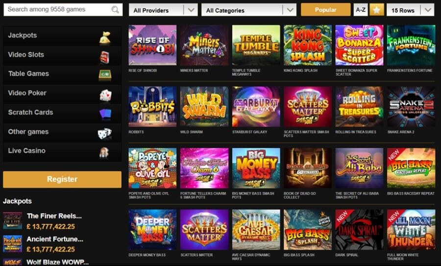 Videoslots slots lobby UK