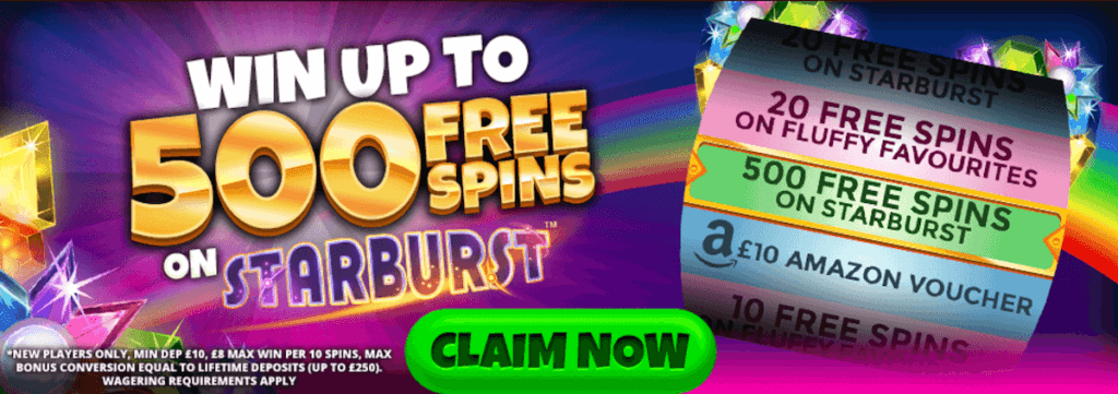 500 free spins welcome bonus at Amazon Slots online casino UK