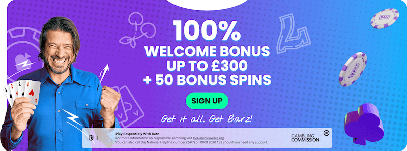 Barz Casino - 100 % matched bonus + 50 Bonus Spins