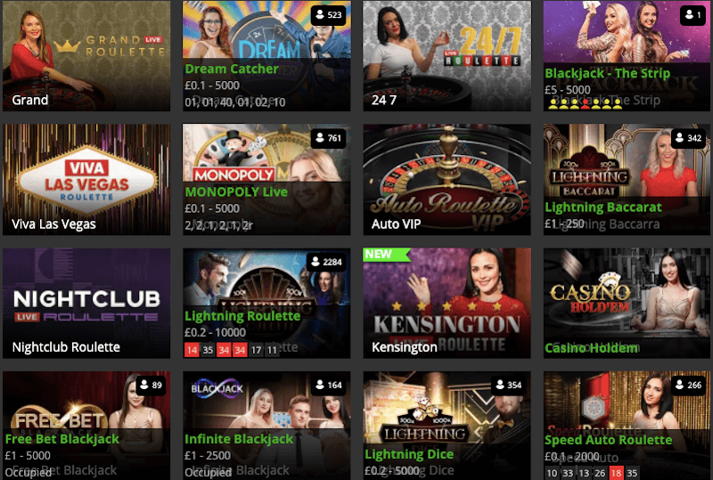 BetTarget - Live Casino slot selection