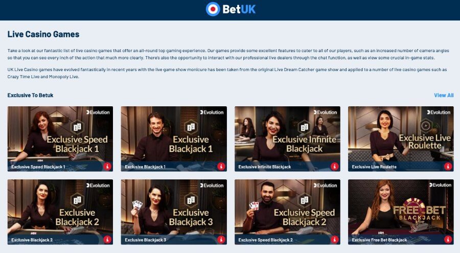 Bet UK live casino games