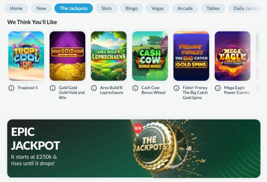 BetVictor Casino jackpots page showing "The Jackpots" wheel and progressive games like Fishin' Frenzy and Gold Gold Gold.