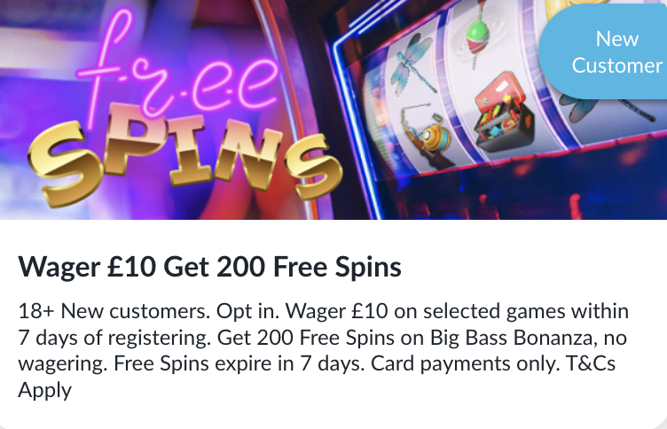 Big Bass Bonanza - 200 wager-free free spins