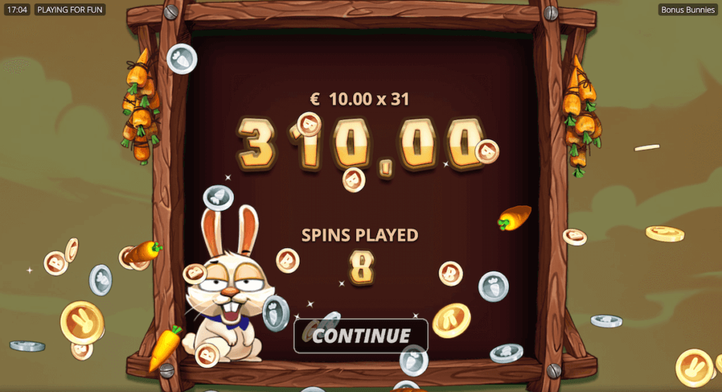 Big Wins in Bonus Bunnies Free Spins bonus game