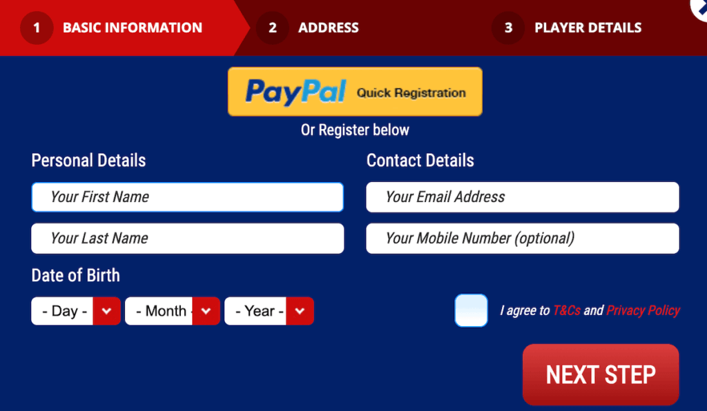 It's a 3-step registration process at Britain Play Casino.