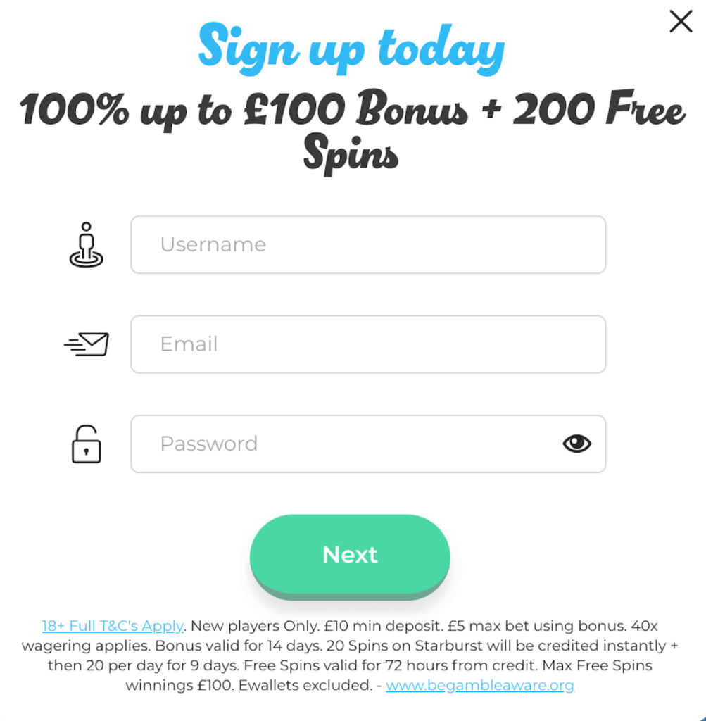 Signing up to Casino Joy